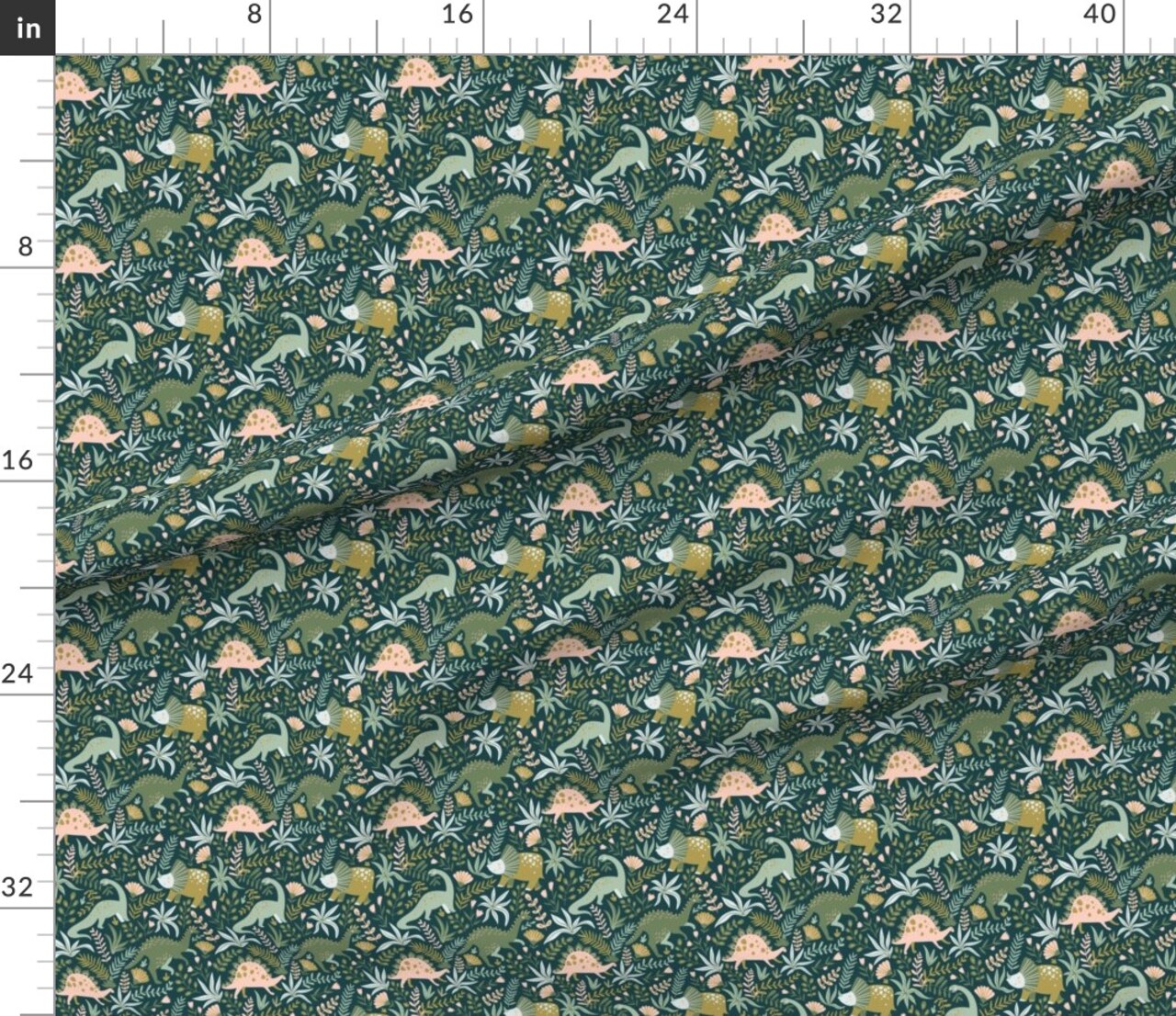 Botanical Dinosaurs Green Pink Animals Jurassic Kids Children Prehistoric Custom Printed Fabric by Spoonflower Various Fabrics by the Yard or Fat Quarter